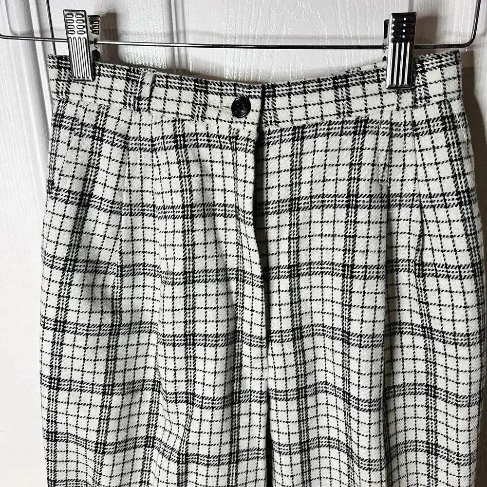 Patty Woodard Womens Vintage Wool Blend High Waist Plaid Pants Sz W 22 Old Money